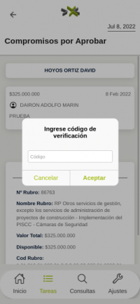 Modal ingresar código