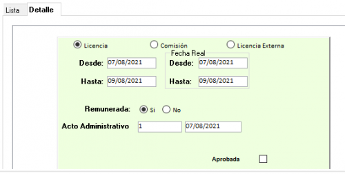 Ventana licencias - Comisiones